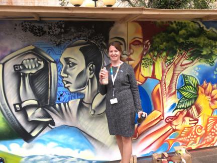 Sara Brosché ready to paint the mural at UNEA2