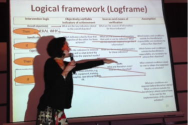 Jitka Strakova giving a presentation on logframes