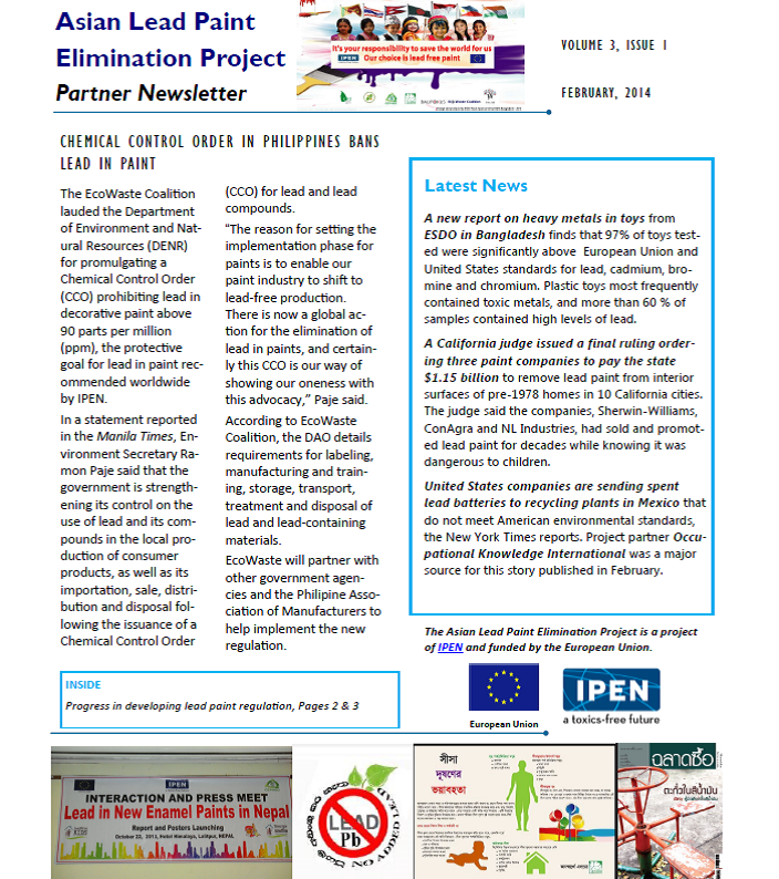 Asian Lead Paint Elimination Newsletter February 2014 cover