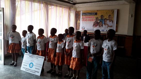 Primary school students attended the launch of the project in Cameroon