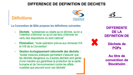 A slide from a webinar given by CREPD: "Pourquoi Adopter les Plus Faibles Concentrations pour Definir les Faibles Teneurs de POPs dans les Dechets?"