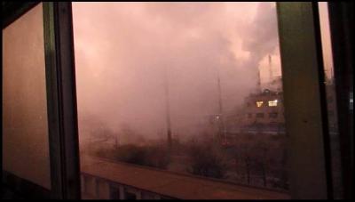 View of Lianmeng Chemical across the street from a residential apartment window (Photo by Wang Chunsheng)