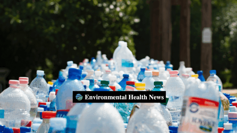 a pile of plastic bottles, EHN logo in foreground