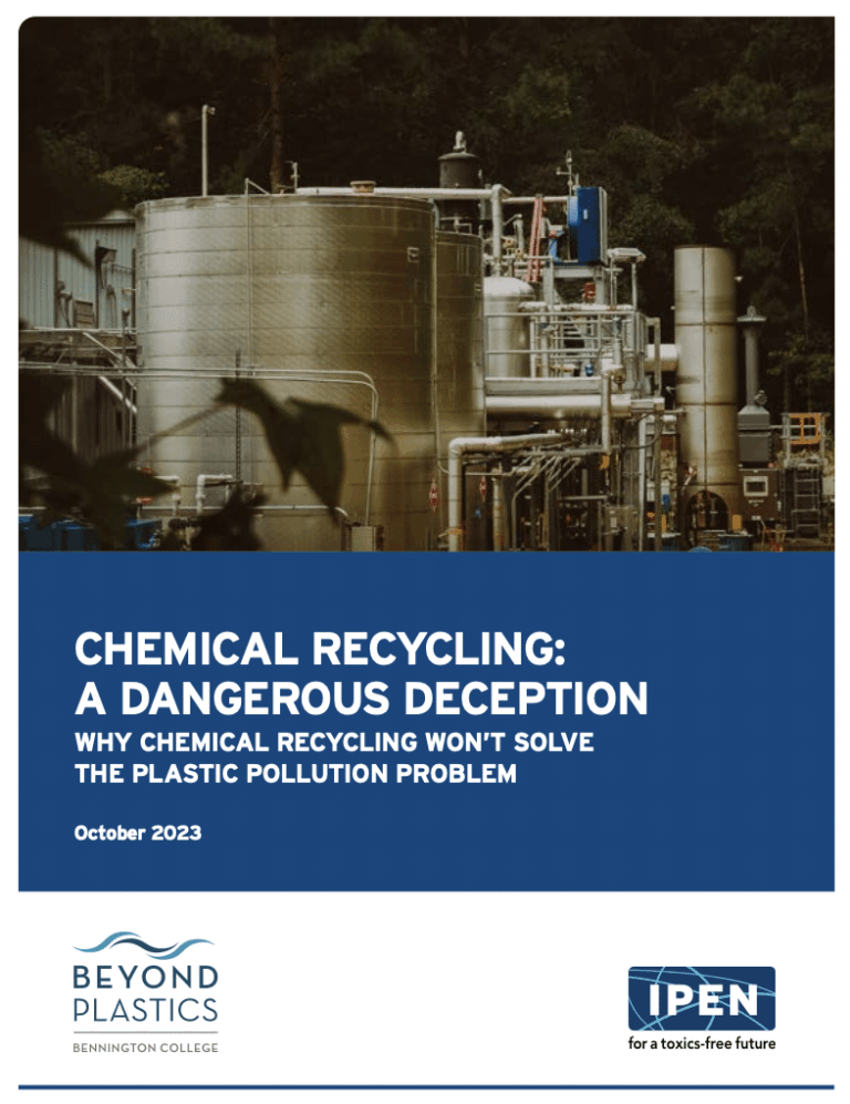report cover: a chemical recycling facility at night