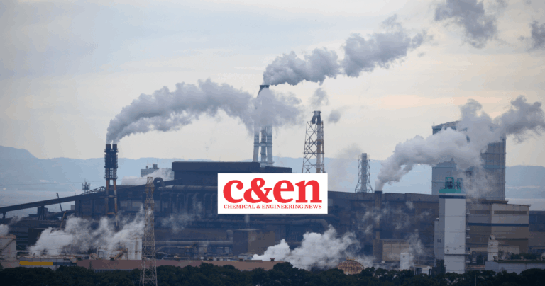 smokestacks background with Chemical & Engineering News logo